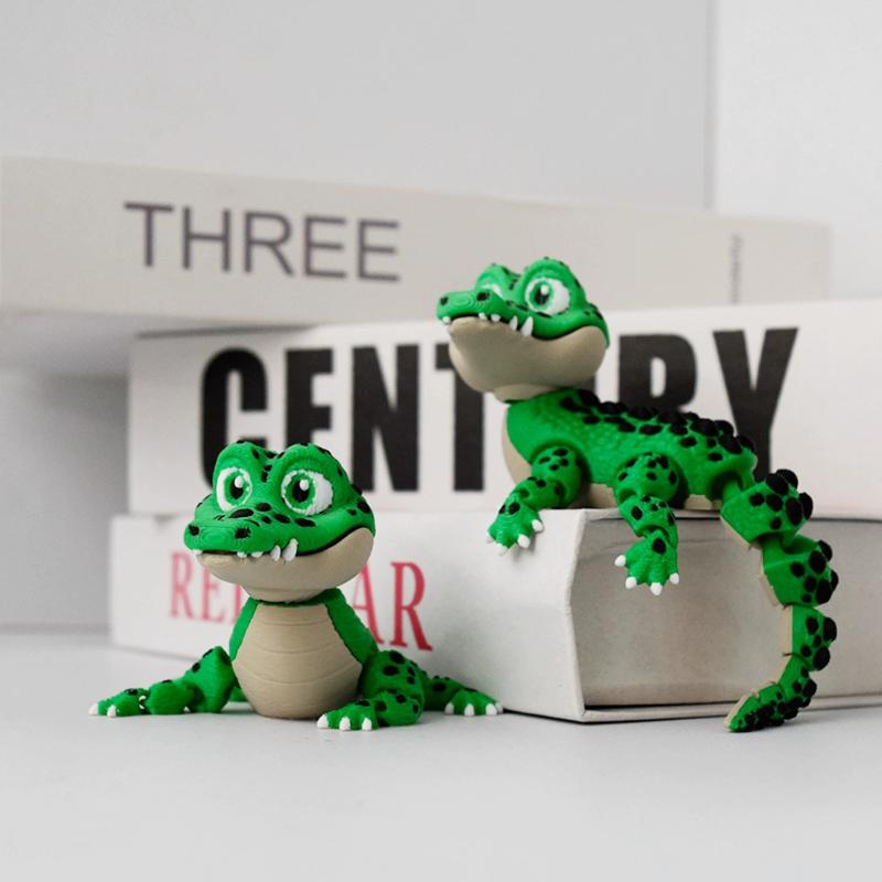 Реалистичная маленькая статуэтка-игрушка крокодила 3D-печать Игрушка Суставы Подвижный Крокодил Зоопарк Маленькое Животное Настольный Декор Детский Забавный Подарок