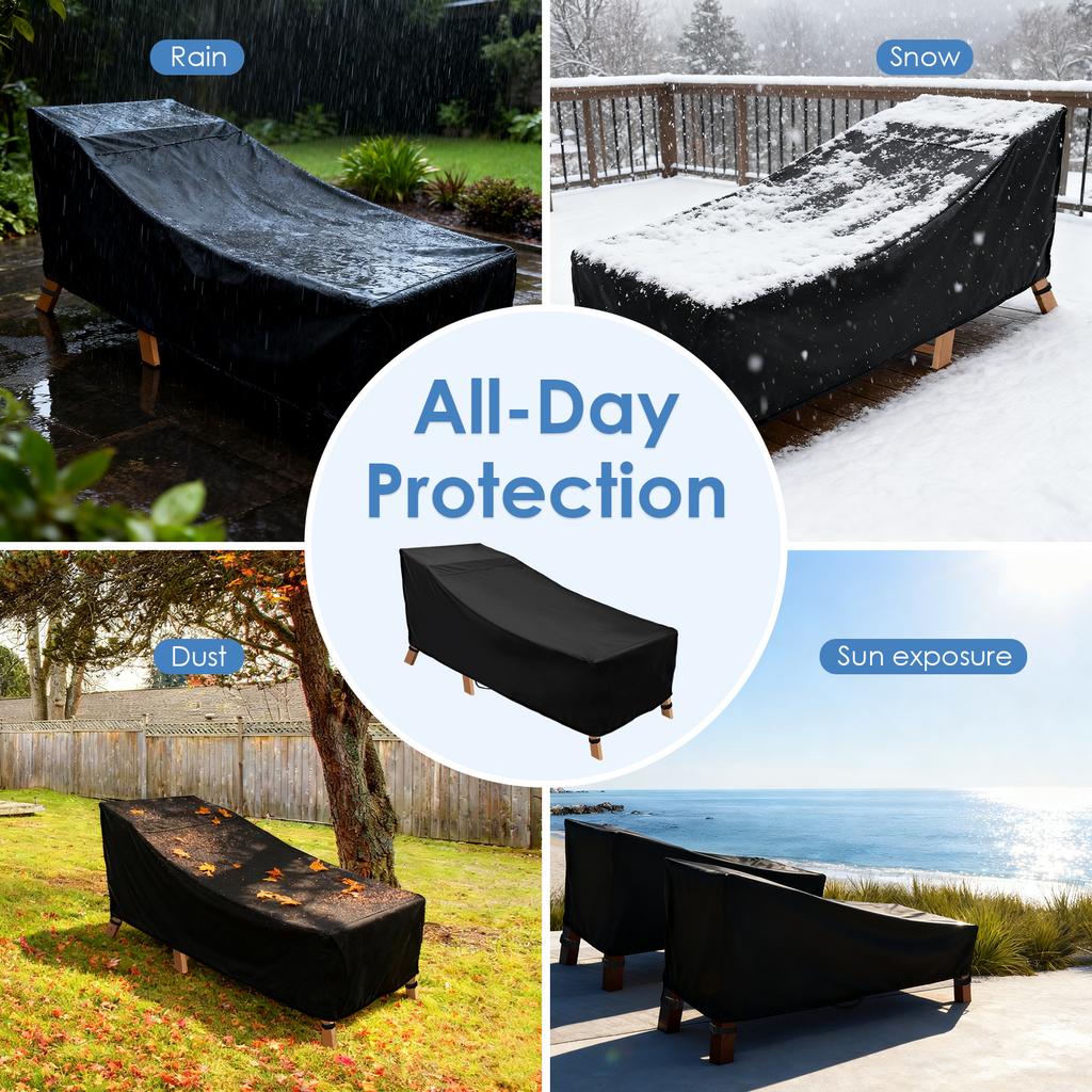 Patio Chaise Lounge Cover Waterproof Oxford Cloth Outdoor Lounge Chair Cover with Storage Bag Furniture Protective Cover