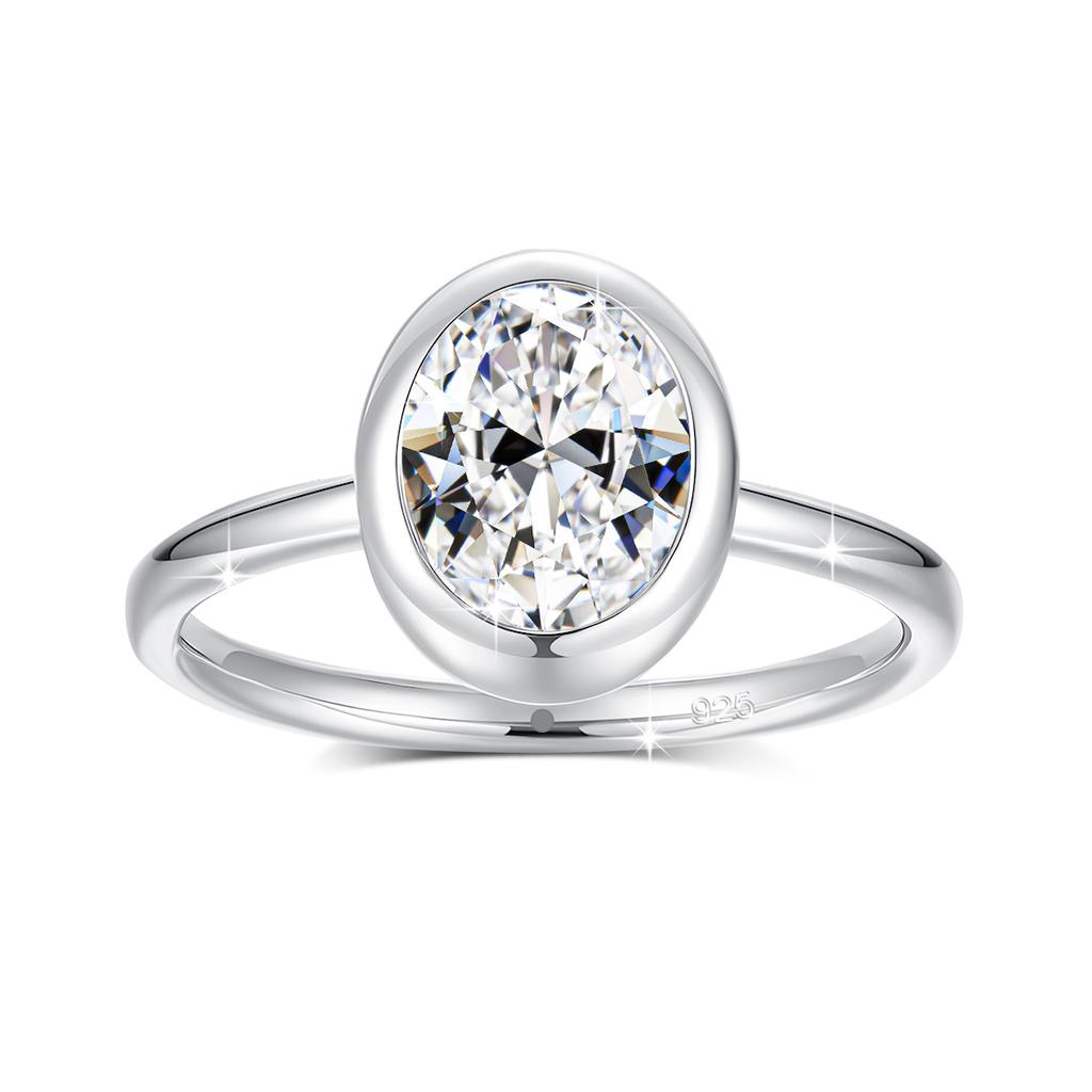Oval Moissanite Rings for Women Solid Gold Palted Silver Bezel Set Wedding Band Engagement Christmas Gift Jewelry