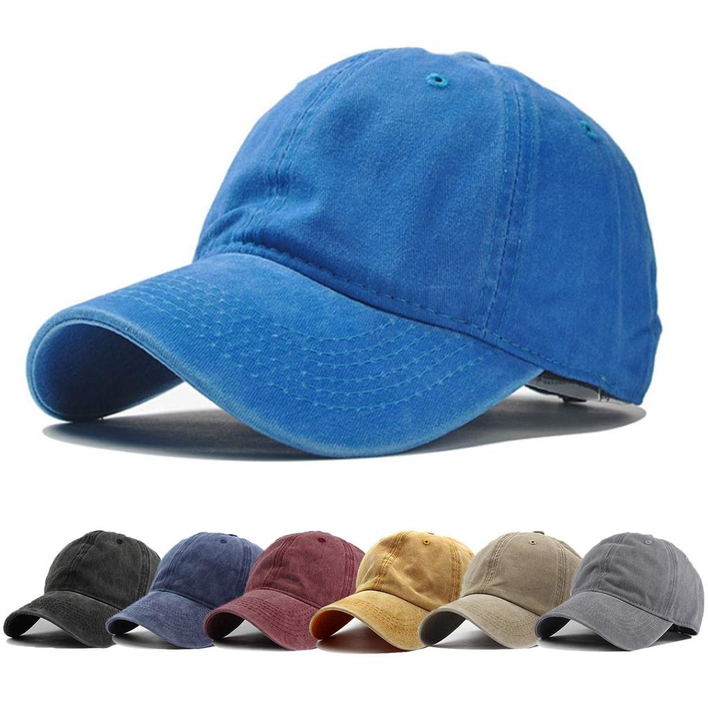 Vintage Distressed Denim 6-Panel Baseball Cap with Customizable Logo Curved Brim Ready to Ship for Unisex