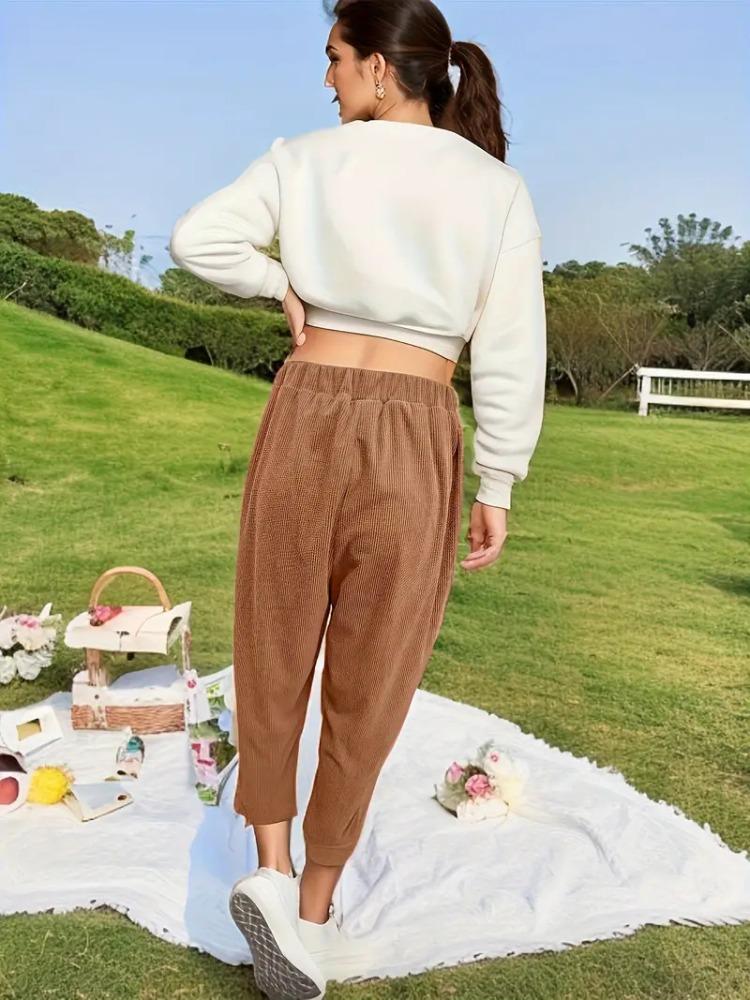 Однослойные вельветовые брюки-шаровары для весны и лета, однотонные литературные и ретро женские брюки свободного кроя с карманами в повседневном стиле