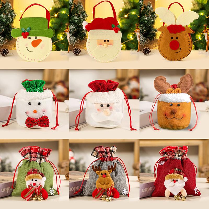 Santa Claus Snowman Elk Bell Gift Bag Christmas Gift Bag Candy Bag Snowflake Crisp Drawstring Bag