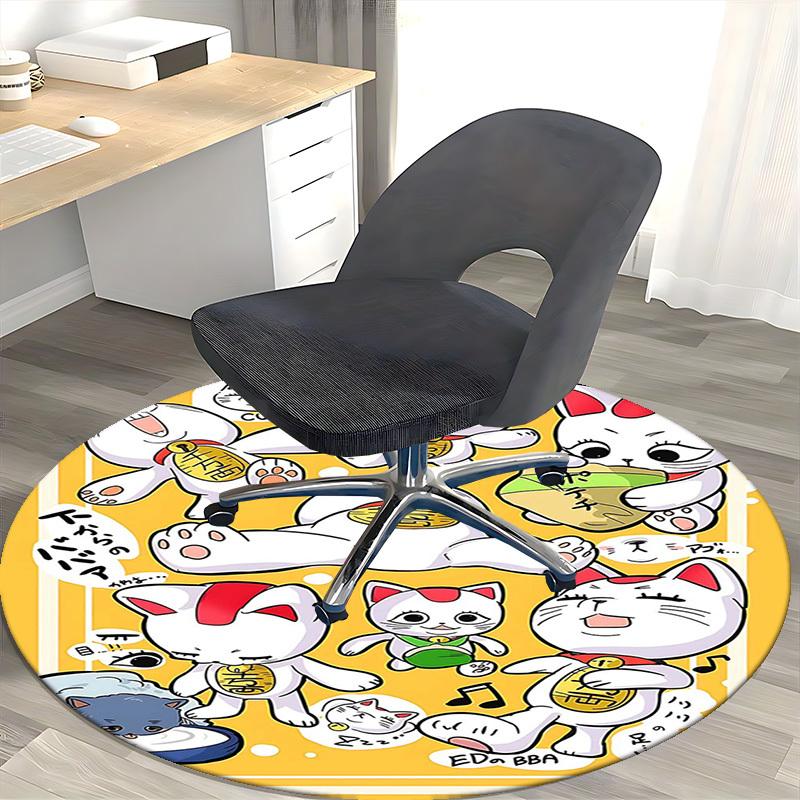 1pc Anime Cat Round Carpet Cute Design for Office Chair Mat, NonSlip Rug Suitable for Home Decor, Living Room