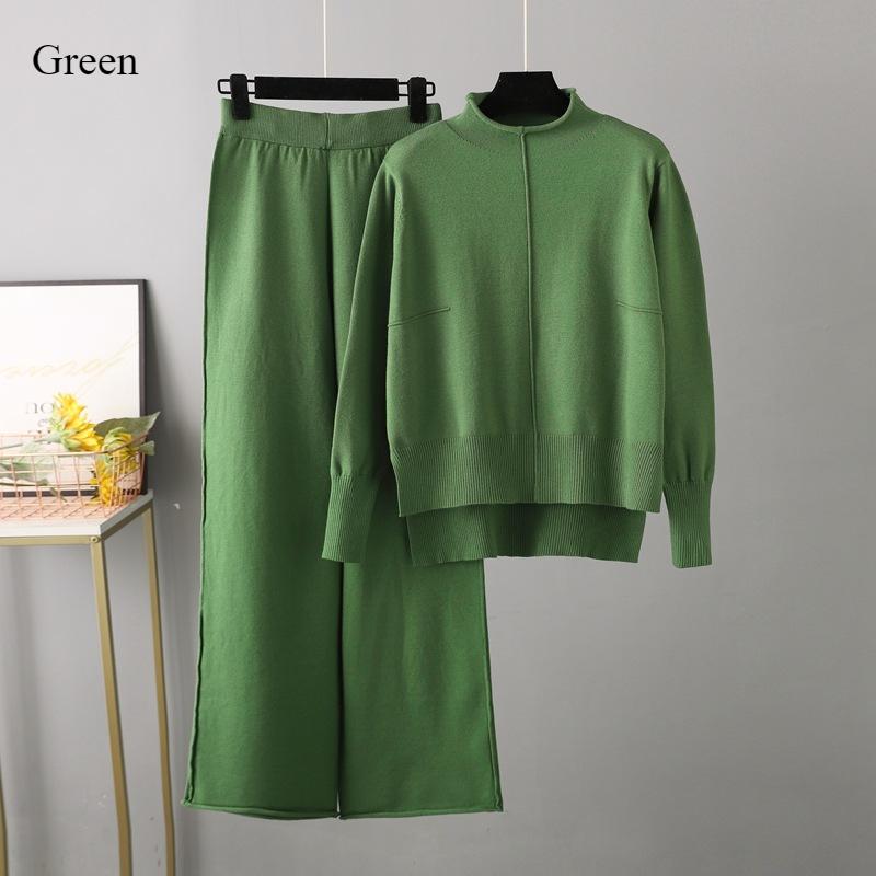 Вязаный свитер 2 комплекта женских новых осенне-зимних свободных повседневных широких брюк Network Red Temperament Slim Fit All Matching Clothing