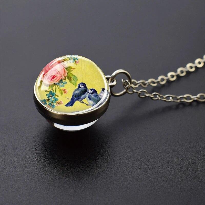 Попугай Феникс Павлин Ворон Ласточка Воробей Сова Двусторонний Стеклянный Шар Подвеска Ожерелье Мужчины Женщины Ювелирные Изделия Подарок