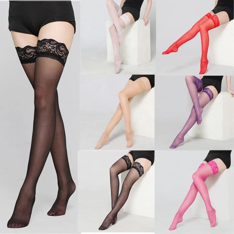 Lady Non Slip Silicone Stocking Women's Fashionable Peacock Lace Top Shiny Stockings Tiptoe Transparent Breathable and Sexy Hosiery