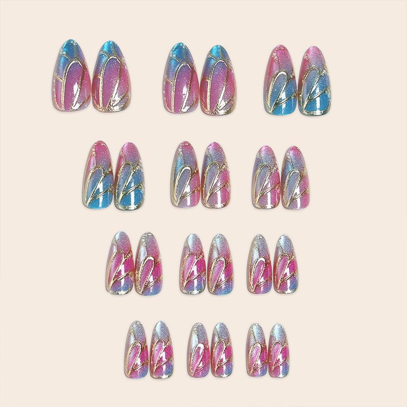 24 Pieces Of Wearable Nails Blue Colorful Y2k Manicure Gradient Gilt Fake Nails Finished Nail Art Patches