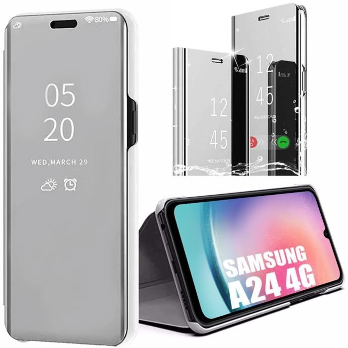 Coque pour Samsung Galaxy A24 + 2 Verres Trempés - Coque Effet Miroir Antichoc Argenté