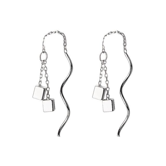 CIAXY Silver Color Geometric Rhombus Earrings for Women Temperament Tassel Long Ear Line Earring 2021 Fashion Jewelry Gift