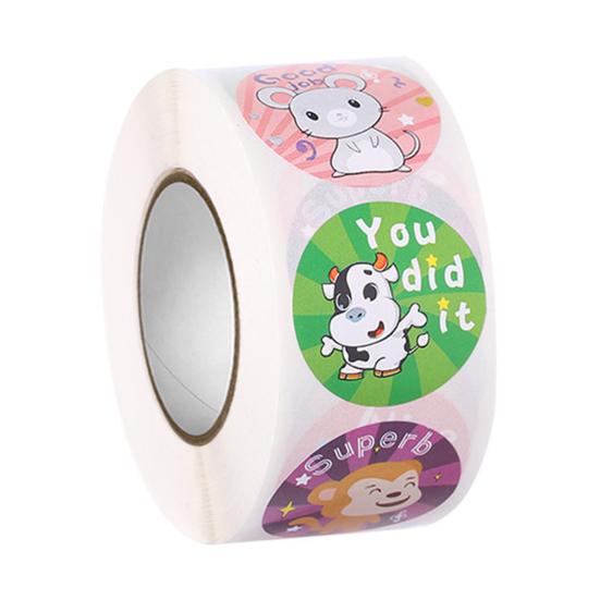 1 Roll Stickers Waterproof Without Residue Exquisite Great Stickiness DIY Eye-catching Cute Cartoon Animals Stickers for Students