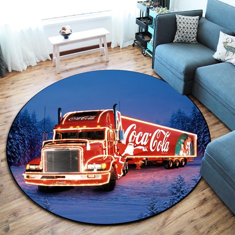 Christmas Gift Halloween Theme Bear Truck Coca Cola Round Carpet Soft Home Decoration Corridor Table and Chair Anti slip Outdoor Floor Mat Carpet H25