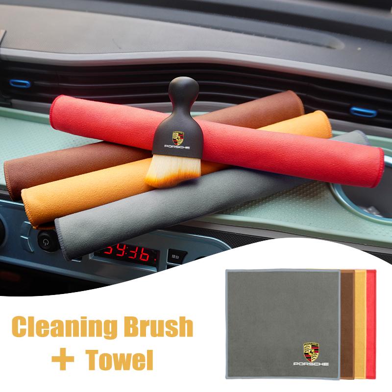 For Porsche Car Cleaning Soft Brush Tool Dust Remover Suede Fleece Microfiber Wash Towel Car Cleaning Rag Cloth Auto Accessories