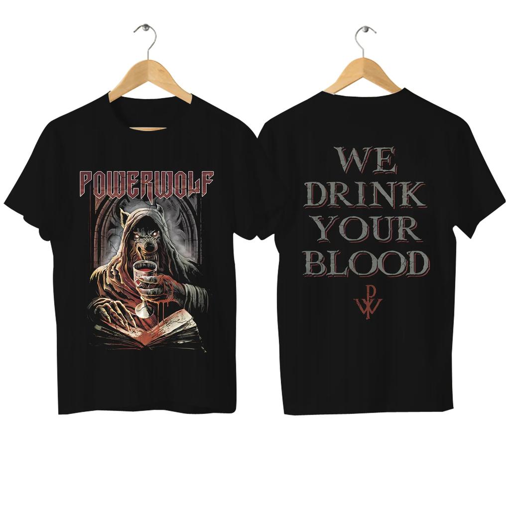 Men's Powerwolf Print T-Shirt Casual "Via Dolorosa" Print Shirt Oversized Comfortable Breathable Streetwear Graphic T Shirts