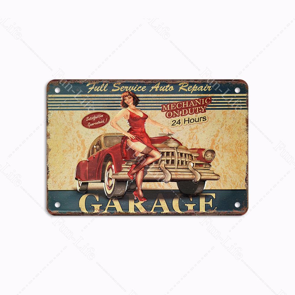 Гараж Классика Винтаж Красивая Девушка Металлическая Табличка Ретро Оловянная Вывеска Железная Живопись Бар Клуб Искусство Домашний Настенный Декор Плакат 20x30 см