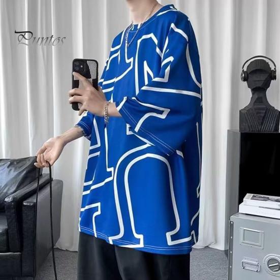 Летняя мужская футболка с круглым вырезом средней длины, соответствующий цвету с буквенным принтом, ледяной шелк, пуловер с короткими рукавами, свободная уличная одежда, молодежный топ для подростков