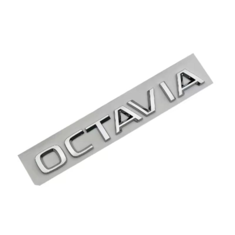 AAABU1 Car Chrome Black Logo Octavia Emblem Letters Car Rear Trunk Sticker For Skoda Octavia 1 2 3 4 MK3 MK4 MK5 RS VRS Accessories