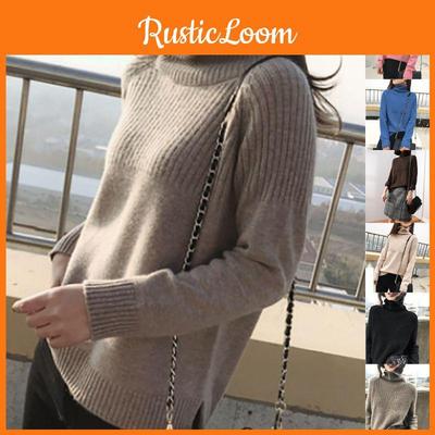 Уютный женский свитер с высоким воротником, вязаный пуловер, однотонный, теплый, женский, повседневный наряд