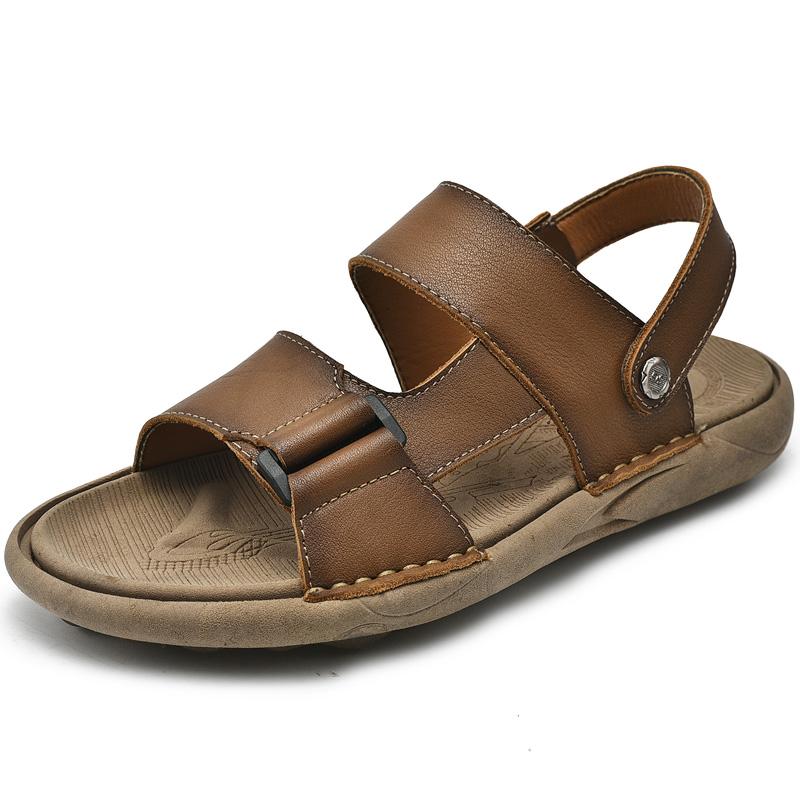 Hot Selling Men's Leather Sandals Europe America Simple Beach Shoes Home Casual Shoes Men's Wear-resistant Hiking Shoes