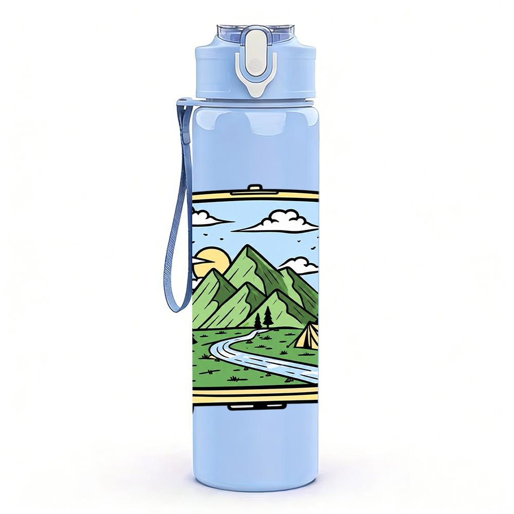 1PC Mountain Camping Van 750ml Color Plastic Sports Water Bottle Leakproof Flip Straw Lid Suitable for Sports Office Home Use