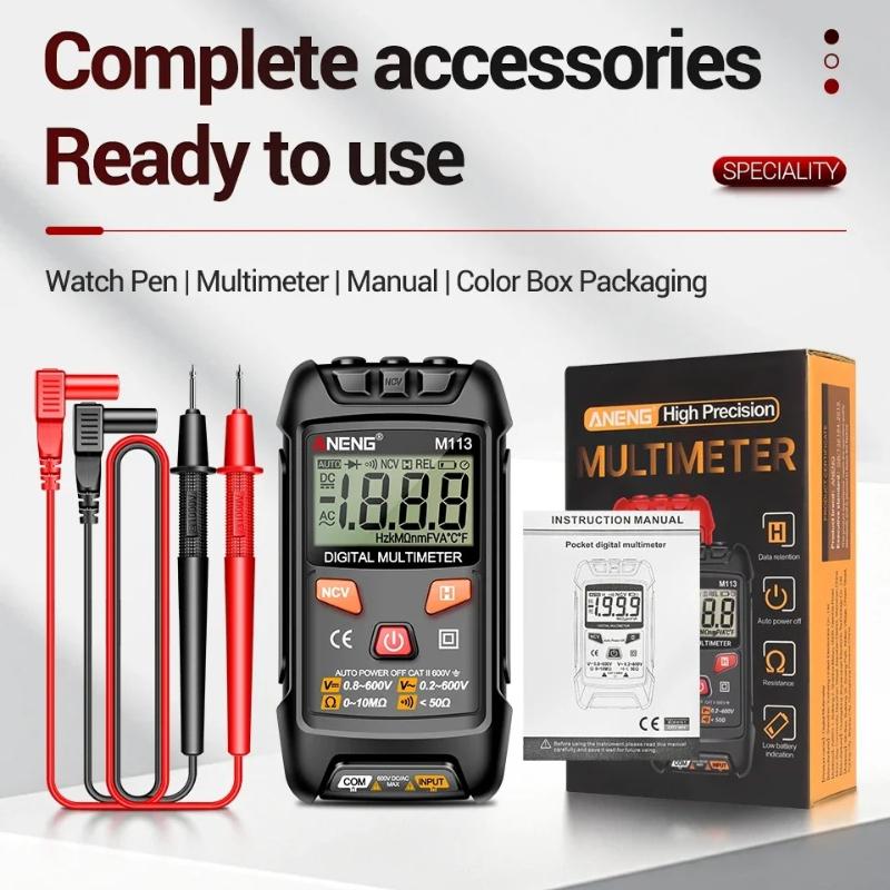 ANENG M113 Mini Intelligent Digital Multimetro 1999 Counts AC DC Volt Resistance NCV Portable Electric Test Tool High Precision with Digital Display