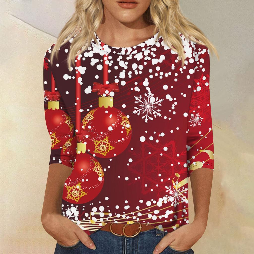 Christmas Women's Sweatshirt Designer Round Neck Long Sleeve Loose Fashion Casual Red Plaid Snowflake Fun Pattern Print Top