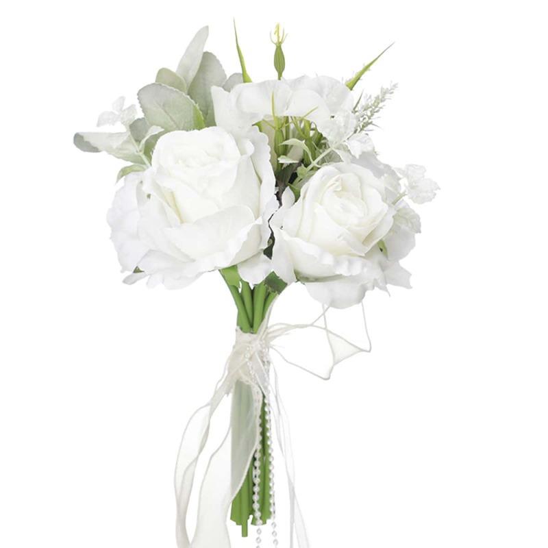 1шт. Букет из искусственных цветов, свадебный букет с лентами, искусственные розы для невесты, подружек невесты для свадебной церемонии и вечеринки в честь Дня святого Валентина