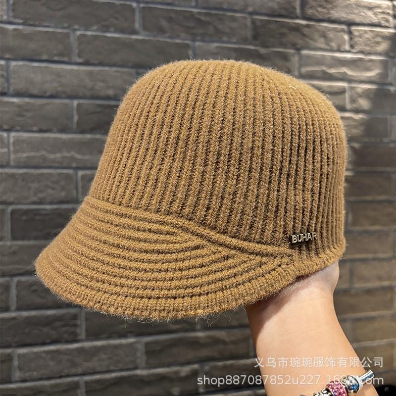 Womens Knit Visor Cap Winter Warm Foldable Striped Beanie Hat With Metal Fashionable Equestrian Style