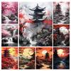 Алмазная картина, новинка 2024 года, абстрактный пейзаж, павильон, сделай сам, полная квадратная круглая дрель, вышивка стразами, храм дерева сакуры, мозаика, наборы для вышивки крестом