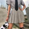 WTEMPO Elastic High Waist Y2K Schoolgirls Solid Pleated Skrits Women Casual All-match Korean Black Grey Mini Skirt Streetwear
