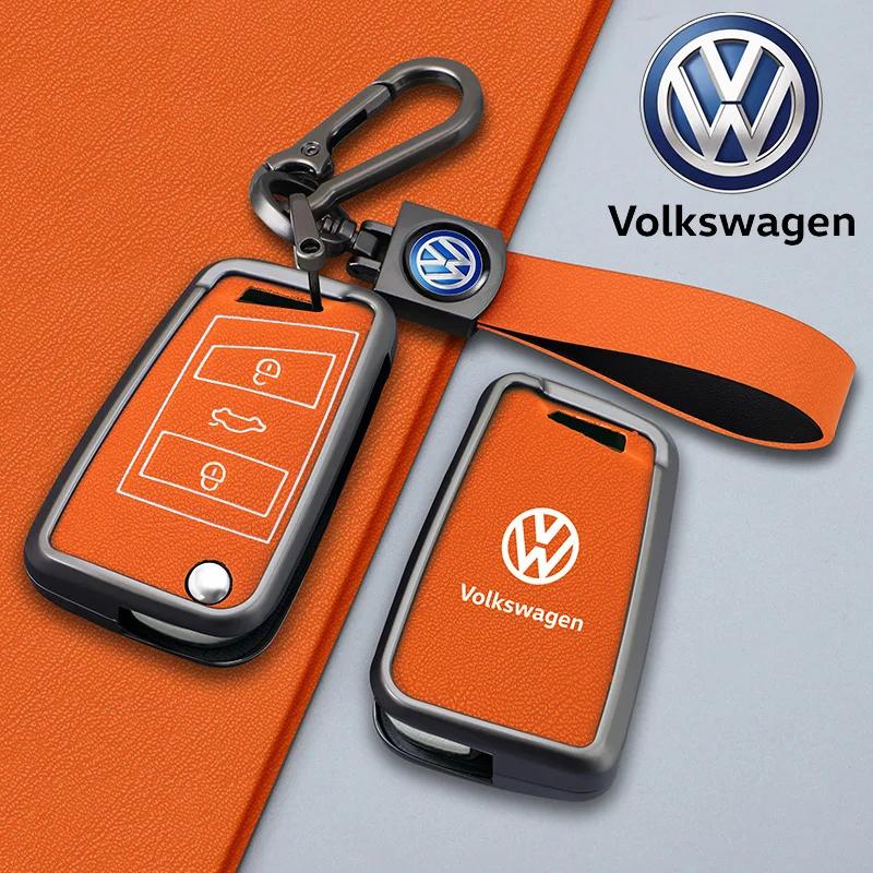 Valve Stems Caps For VOLKSWAGEN VW New Zinc Alloy Leather Car Remote Key Case Cover Protector Holder Shell For VW Volkswagen Gol xb5