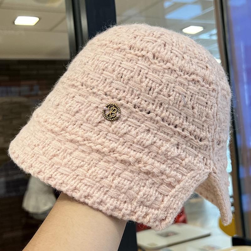 Весенний и осенний дышащий универсальный женский маленький вязаный панама-ведро с ажуром