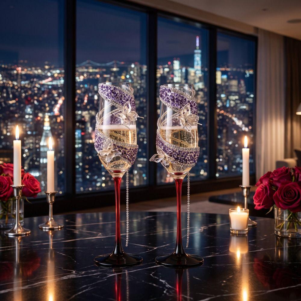 Zircon Tassel Rhinestone Wine Glass Butterfly Tall Glass Drinking Cups Toast Cup Anniversary