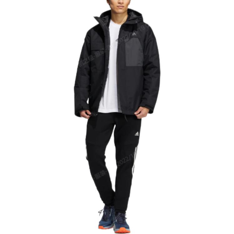 adidas Мужские пуховики Черная парка с капюшоном Умеренная пуховая куртка HN2135
