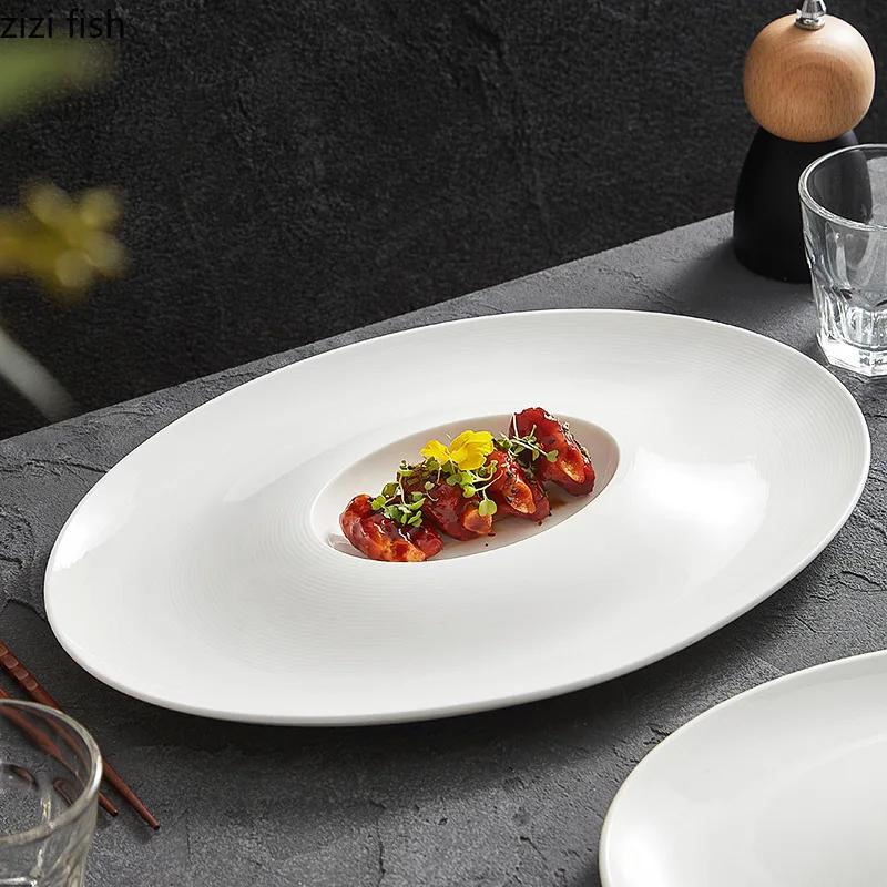 Dumpling Plate with Vinegar Dish Oval Ceramic Dinner Plate Soup Plates Dessert Bowl Sashimi Plates Fruit Dish Dim Sum Dish Tray