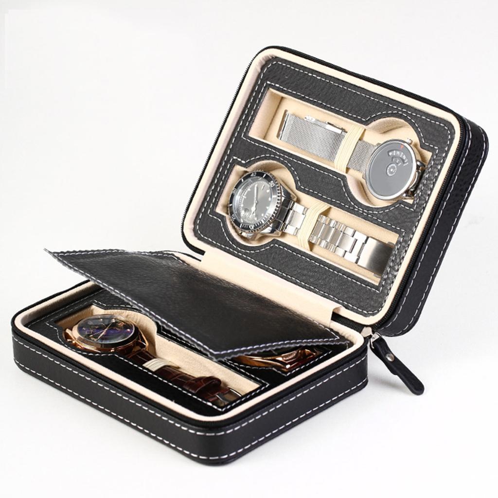 1pc,Vintage Watch Storage Box, PU Leather High-end Watch Box, Zipper Box, Portable Jewelry Box, Compact Display Box