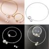 Artificial Pearl Jewelry Set With Diamondaccented Necklace Earrings And Bracelet For Women