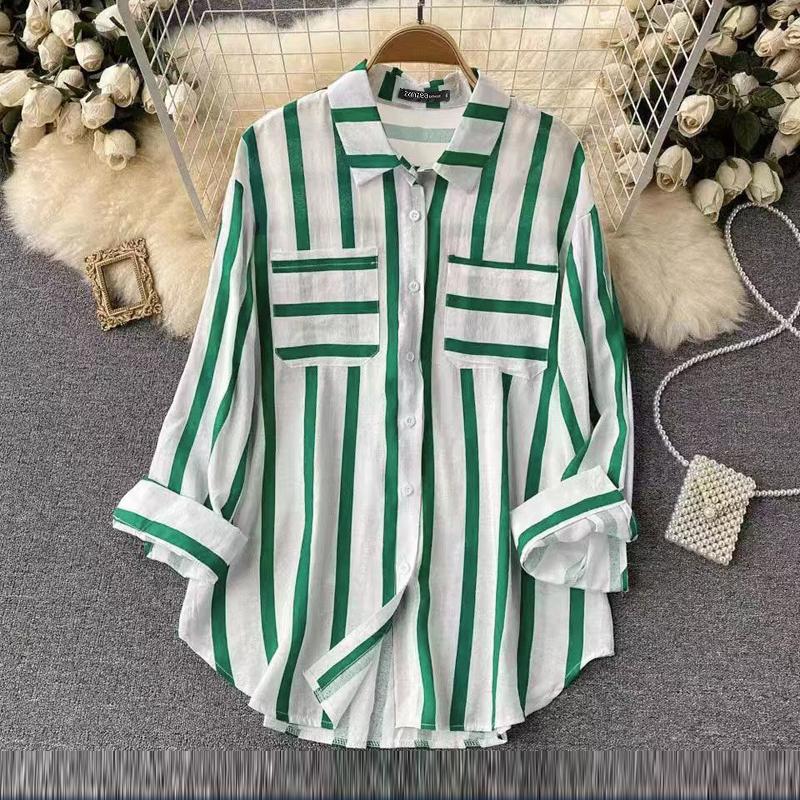 ZANZEA Женские повседневные рубашки с длинным рукавом в полоску и карманами