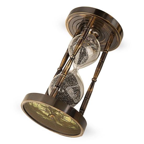 Песочные часы из латуни с двусторонним компасом, морским декором и хронометражем