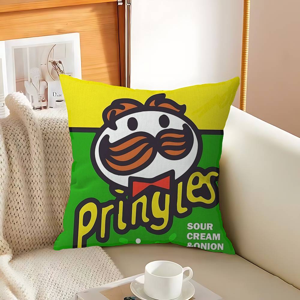 Классическая закуска ЛОГО P-Pringles Наволочки Мультяшная Декоративная для Дивана Домашняя Двусторонняя Печать Короткий Плюш Милая Наволочка