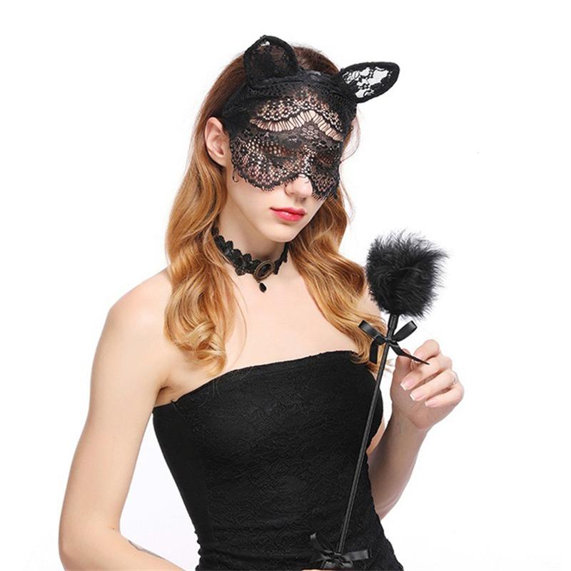 Sexy Lace Cat Ears Veil Headbands Black Hairbands Eye Mask Anime Cat Girl Cosplay Hair Accessories For Women Girls Christmas