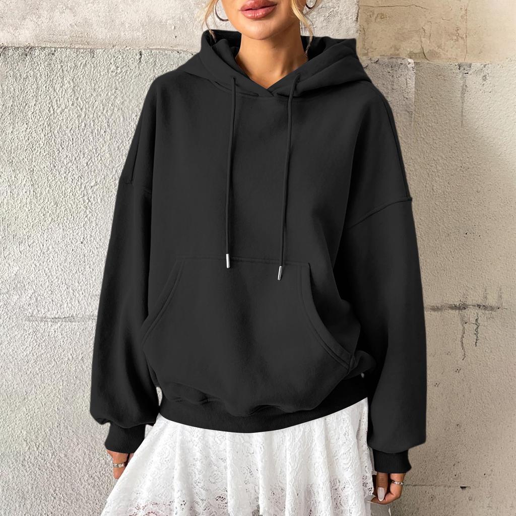 Женская толстовка, повседневная модная толстовка с длинными рукавами и капюшоном, однотонная