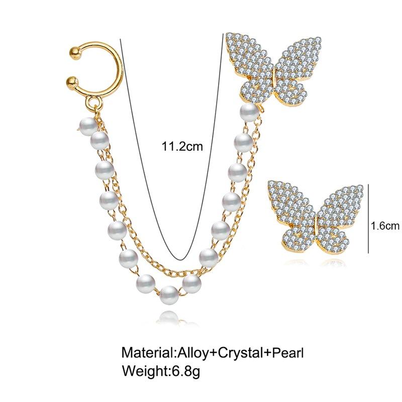 2PCS Fashion Zircon Butterfly Earrings for Women Sweet Girls Chain Asymmetrical Stud Earrings Luxury Jewelry Party Gifts