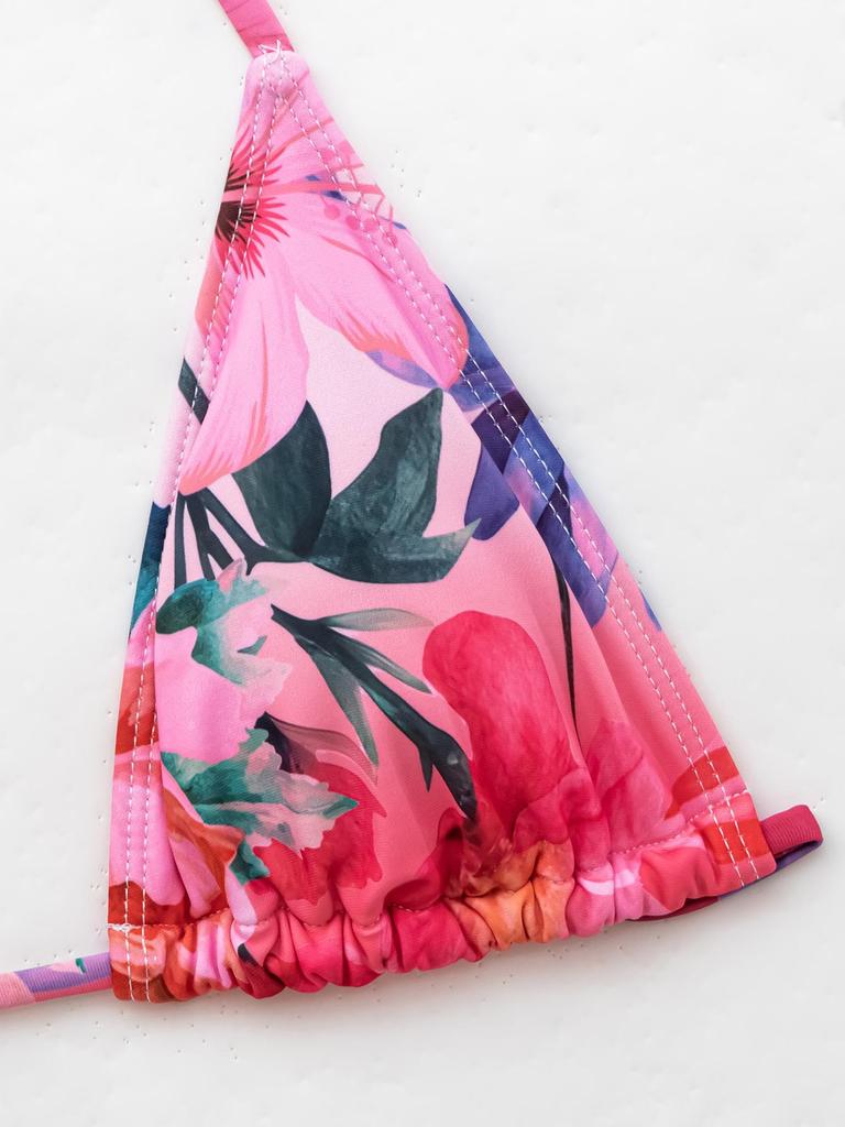 Женский бикини с треугольной чашкой и цветочным принтом, сексуальный купальник на бретельках, купальник из трех частей