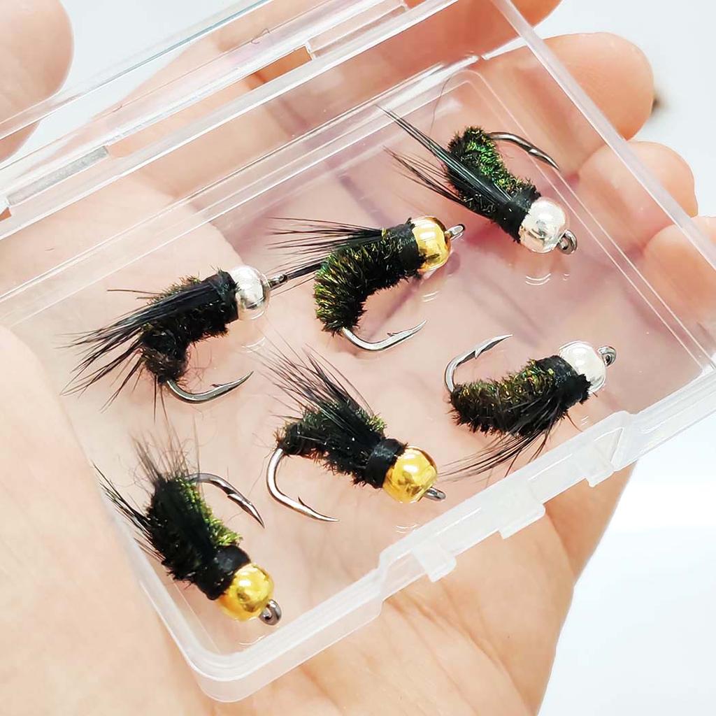 6/10 шт.(Латунная головка, черная искусственная мушка для нахлыста, крючок и красный хвост, сухая мушка)2Смешанные стили-Форель сухая мушка для ловли окуня/карпа приманка