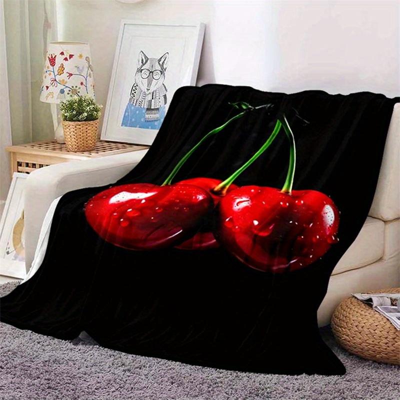 1pc, with Two Cherry Patterns, Fashionable Plush All Year Round, Lightweight, Warm and Comfortable Blanket, Bedroom, Picnic Blanket, Car Tr