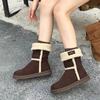 Thickened Snow Boots Short Boots Leather Platform Camel Low Heel Cotton Shoes Wool Velvet Warm 2025 Winter Women's Two Wear