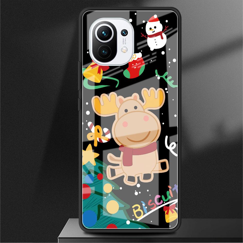 Стеклянный чехол для Xiaomi Poco X3 NFC 11 Lite 11T F3 M3 для Redmi Note 11 10 9 8 Pro 10S 9S 9A 9C, чехол для телефона, милый рождественский снеговик