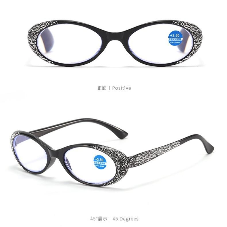 Oval Diamond Reading Glasses for Women Far Sight Eyeglasses Blue Light Blocking Presbyopia Eyewear Diopters +1.0+1.5+4.0
