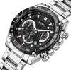 Watch Chronograph Metal Band Date 30M Water Resistant Watch Quartz X O.H Men's (Black Silver)