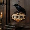 Skull Door Hanger Halloween Wooden Welcome Sign, Spooky Frog Crow Witch Hanger, Haunted House Supplies 2D Wall Hanging Sign for Home Party Decor